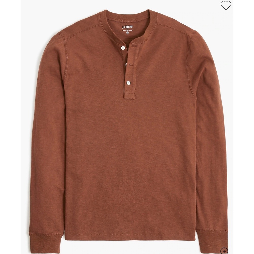 J Crew Men's Long-sleeve Henley Slub Cotton Shirt Size Small Brown